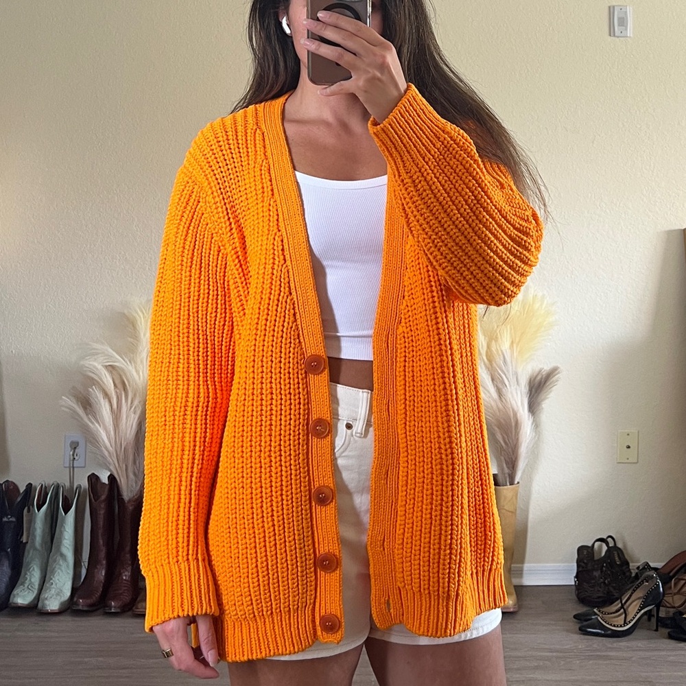 Tory Burch Bright Orange Cardigan Sweater